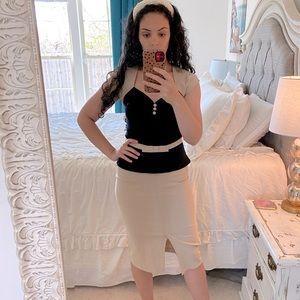 Stop Staring Beige Black Pencil Dress